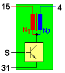Schema der Zündspule für rotierende Hochspannungsverteilung, moderne Bauform mit Endstufe